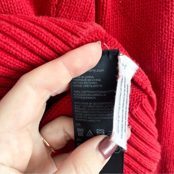 Tommy Hilfiger Sweater Red Crewneck Snowflake Cotton Women's S Long Sleeved - Picture 4 of 8